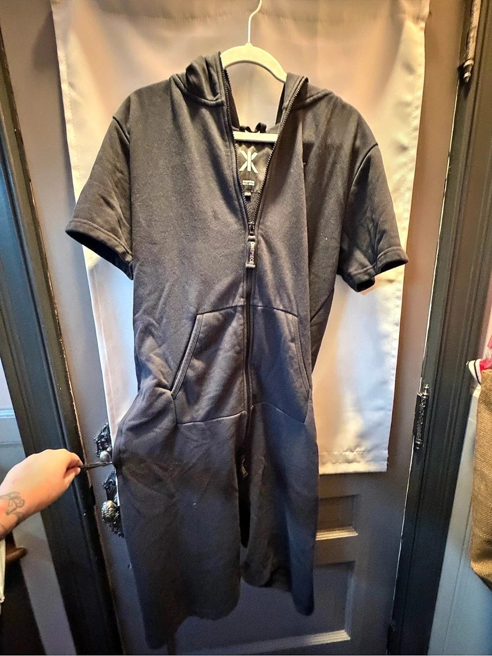 OnePiece Short Jumpsuit Hooded Mini Dress in Black